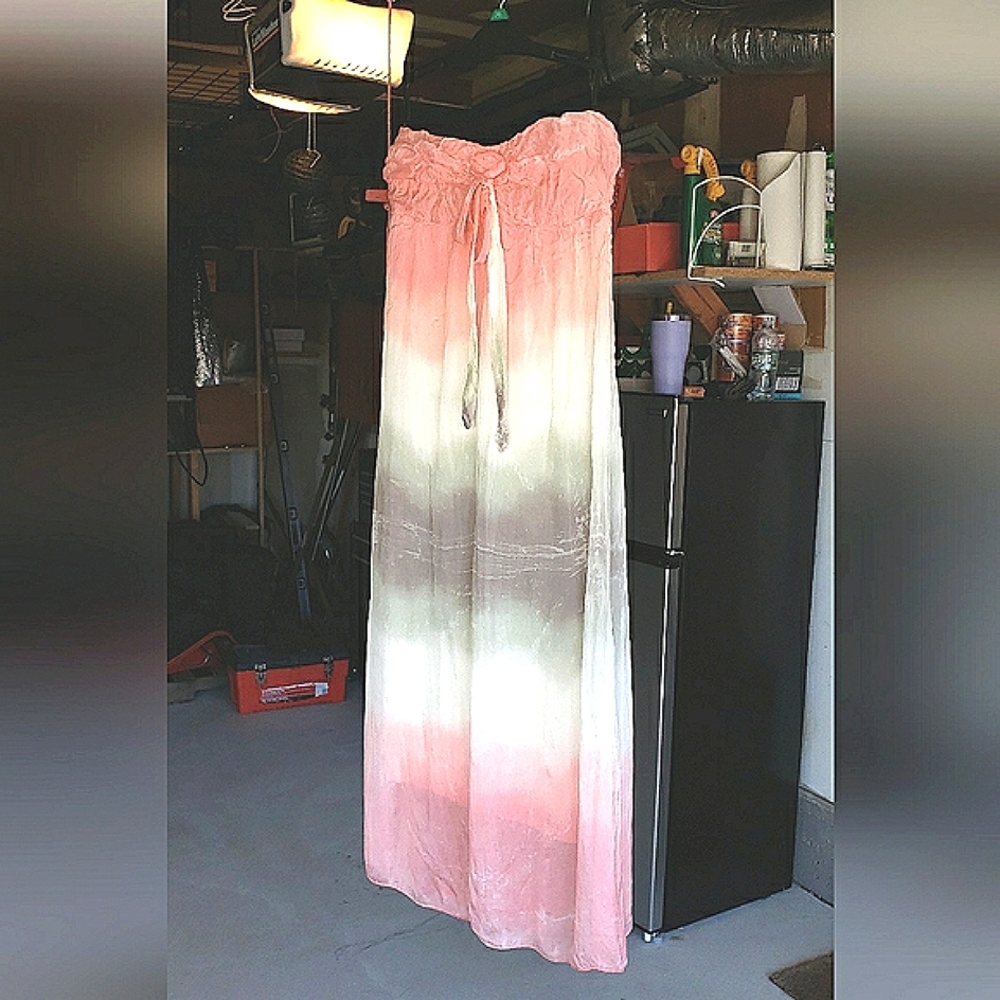 Silk Strapless TIE-DIE Maxi Dress - Picture 14 of 14